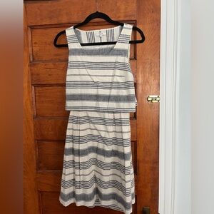 Madewell Blue and White Linen Sleeveless  Open Back Overlay Sundress
